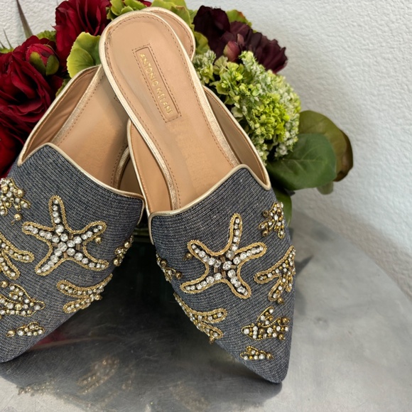 ANTONIO MELANI METALLIC FLAT SLIDES OUTLINED WITH A STARFISH THEME - Picture 2 of 8